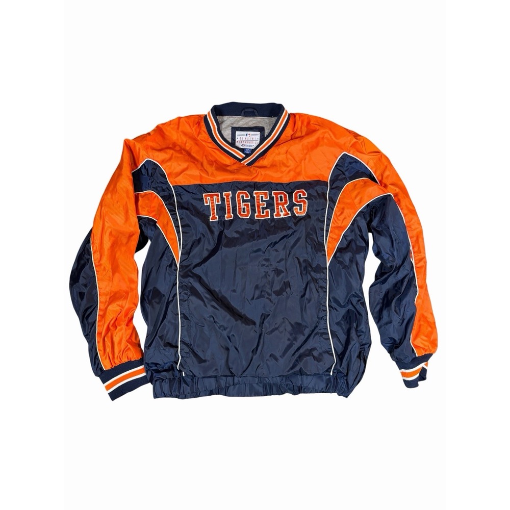Detroit Tigers MLB Pullover Windbreaker Jacket Mens Medium Blue Orange VTG